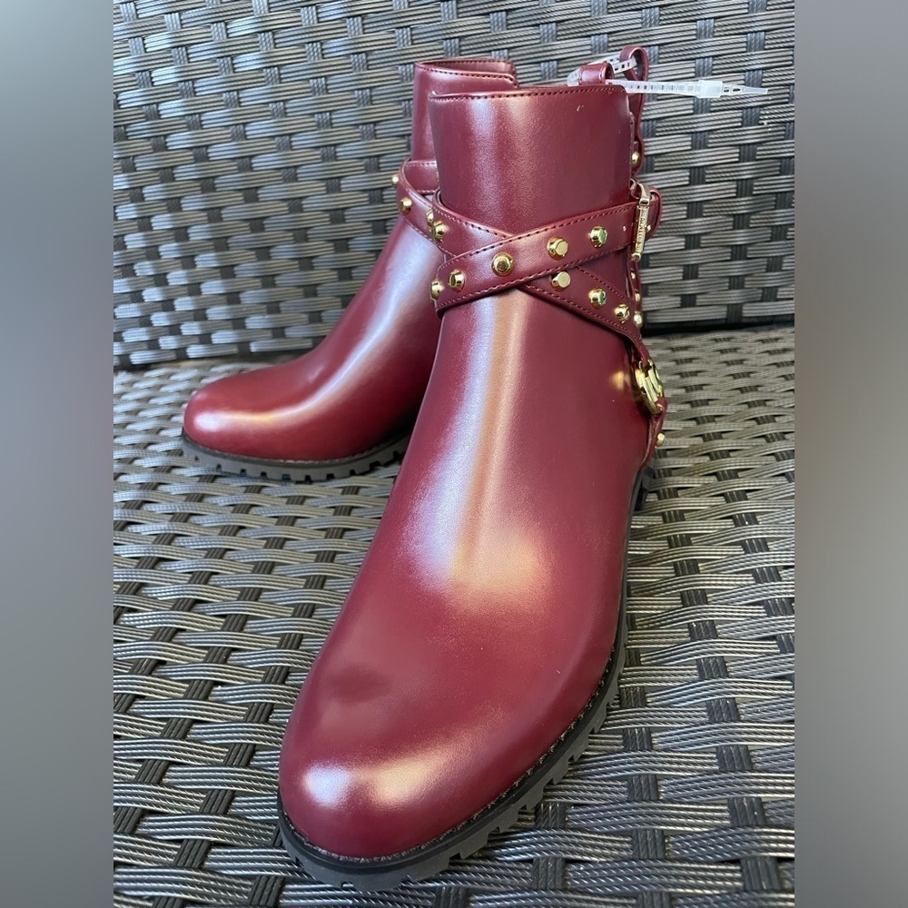 MICHAEL KORS BOOTS,Michael Kors Burgundy Ankle Boots with Gold Details - Picture 14 of 15